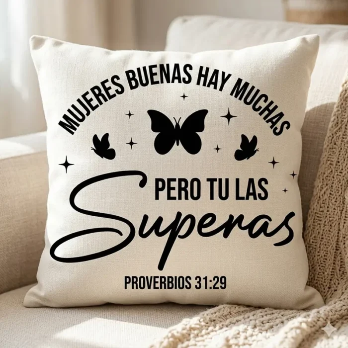 Diseño vectorial de Proverbios 31:29 Mujeres buenas hay muchas en bolsa tote con mariposas