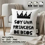 Diseño vectorial gratuito Soy una Princesa de Dios con corona negra en cojín blanco