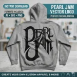 Diseño vectorial premium del logotipo clásico de Pearl Jam estampado en la espalda de una sudadera gris con capucha