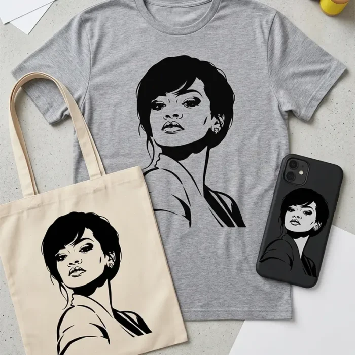 Vector Rihanna Música Pop Retrato para Estampado y Corte