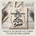 Diseño cristiano Fui Hecho Para Servir con cruz y montañas estampado en tote bag color crudo para sublimación