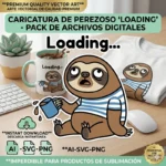 Sleepy sloth vector with striped shirt holding spilling coffee mug and Loading text, printed on mug for sublimation svg png ai