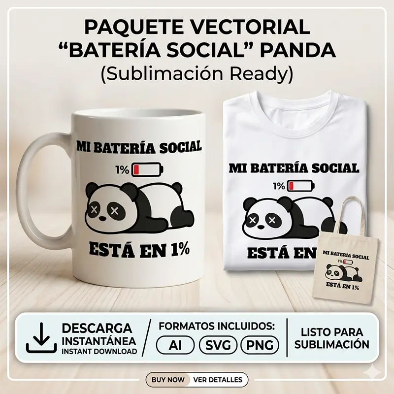 Mi Batería Social Está en 1% – Vector Panda para Sublimar Mi Batería Social Está en 1% – Vector Panda para Sublimar - Imagen 1
