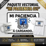 Vector computadora llorando con barra de carga al 0% y frase Mi Paciencia Está Cargando 0% estampado en taza y remera para sublimar svg png ai