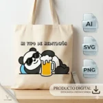 Vector panda relajado con lentes de sol y cerveza y frase Mi Tipo de Meditación estampado en tote bag para sublimar svg png ai