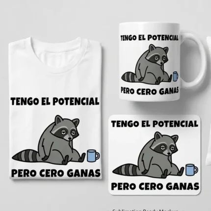 Tengo el Potencial Pero Cero Ganas – Vector Mapache para Sublimar