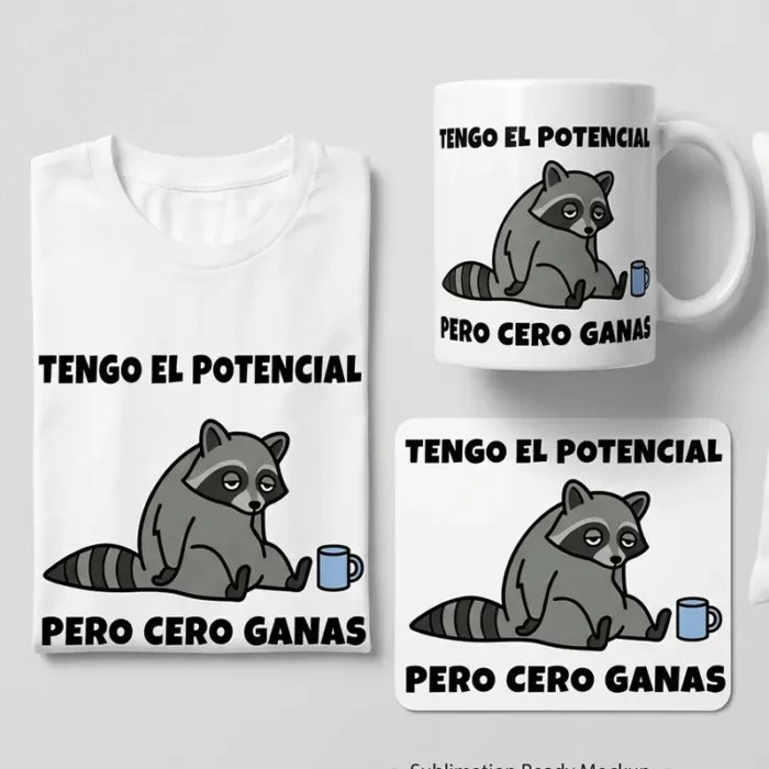 Tengo el Potencial Pero Cero Ganas – Vector Mapache para Sublimar