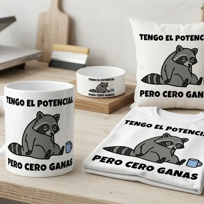 Tengo el Potencial Pero Cero Ganas – Vector Mapache para Sublimar