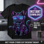 Diseño PNG Gratis de Gato Cyberpunk para Sublimación y DTF