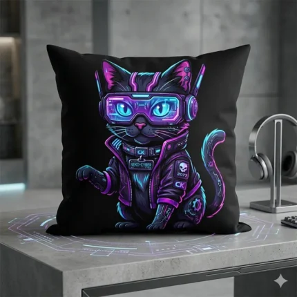 Diseño PNG Gratis de Gato Cyberpunk para Sublimación y DTF