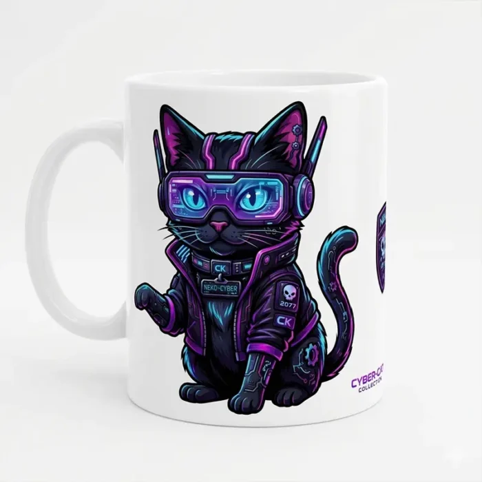 Diseño PNG Gratis de Gato Cyberpunk para Sublimación y DTF