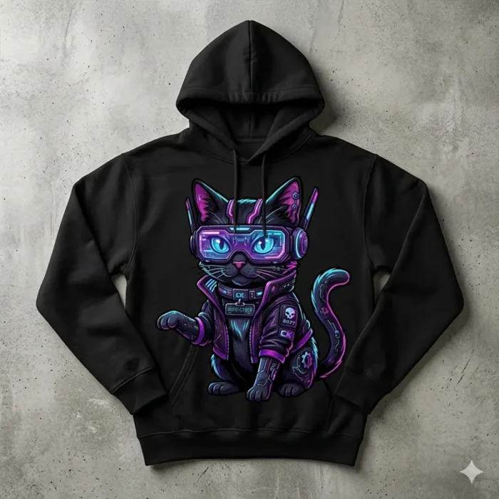 Diseño PNG Gratis de Gato Cyberpunk para Sublimación y DTF