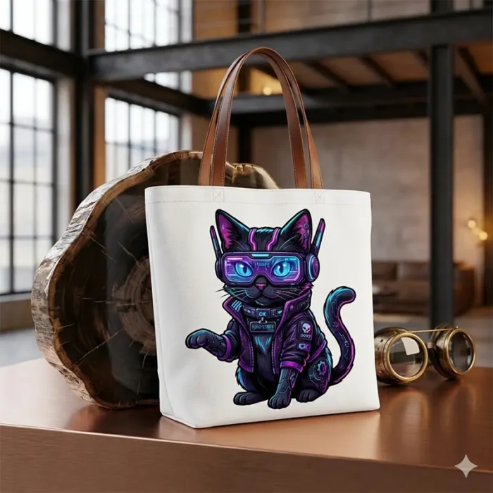 Diseño PNG Gratis de Gato Cyberpunk para Sublimación y DTF