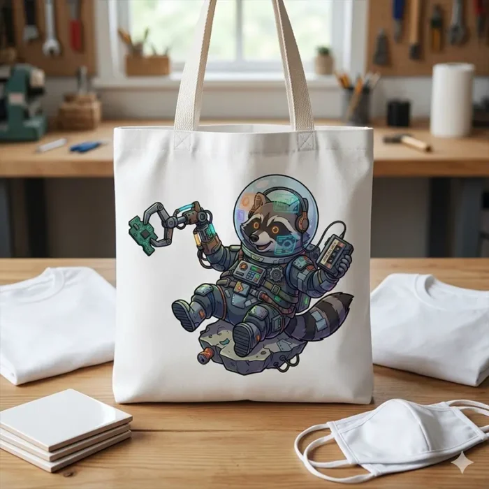 Diseño PNG de Rocket Raccoon Astronauta para Sublimación y DTF