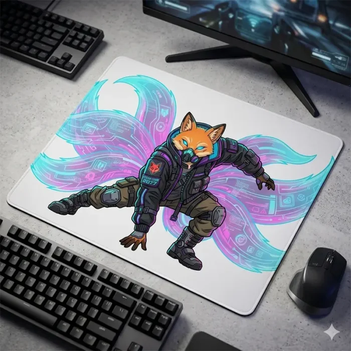 Diseño PNG de Zorro Kitsune Cyberpunk para Sublimación y DTF