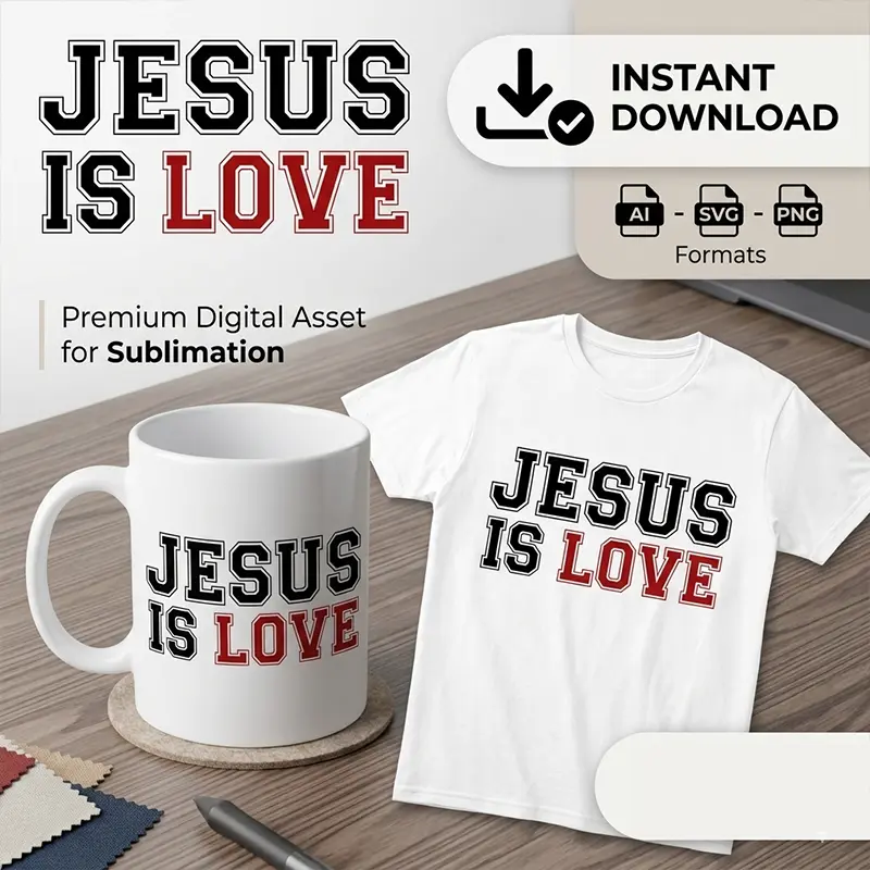 Jesus Is Love – Vector Cristiano para Sublimar Jesus Is Love – Vector Cristiano para Sublimar - Imagen 1