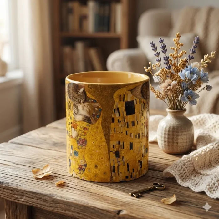 Plantilla de Sublimación para Taza - "El Beso Gatuno" estilo Klimt - Imagen 2