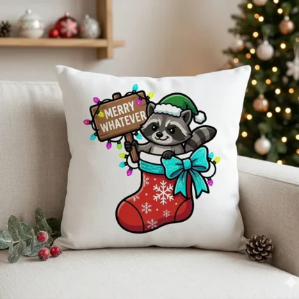 Diseño PNG Navideño Mapache Merry Whatever para Sublimación y DTF