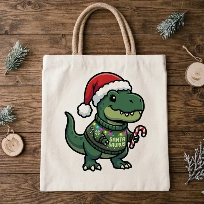 Diseño PNG Navideño Santa Saurus para Sublimación y DTF