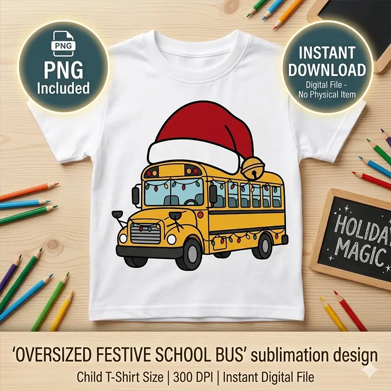 Diseño PNG de Autobús Escolar Navideño para Sublimación y DTF Diseño PNG de Autobús Escolar Navideño para Sublimación y DTF - Imagen 1