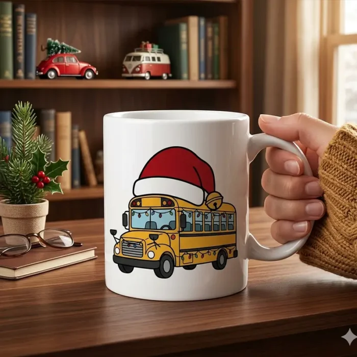 Diseño PNG de Autobús Escolar Navideño para Sublimación y DTF