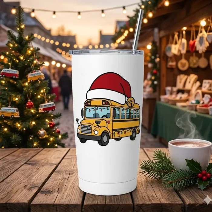 Diseño PNG de Autobús Escolar Navideño para Sublimación y DTF