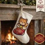 Diseño PNG de Gato Naranja en Bota Navideña para Sublimación y DTF