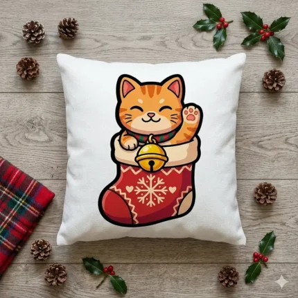 Diseño PNG de Gato Naranja en Bota Navideña para Sublimación y DTF