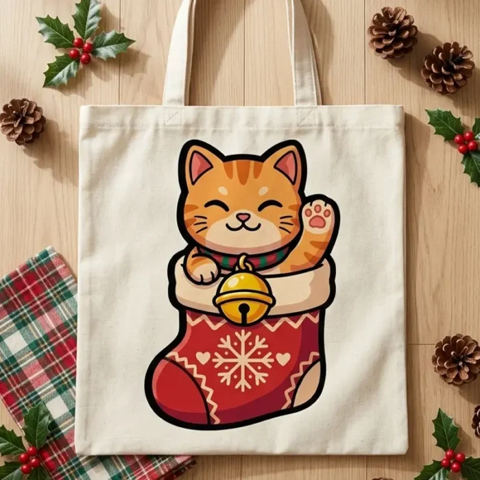 Diseño PNG de Gato Naranja en Bota Navideña para Sublimación y DTF