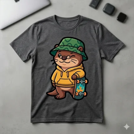 Diseño PNG de Nutria Skater con Sombrero Piluso para Sublimación y DTF