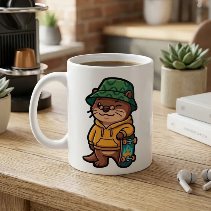 Diseño PNG de Nutria Skater con Sombrero Piluso para Sublimación y DTF
