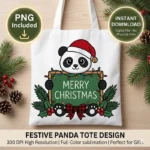 Diseño PNG de Oso Panda Navideño Merry Christmas para Sublimación y DTF