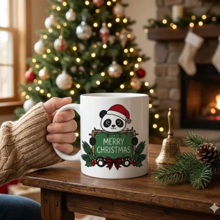 Diseño PNG de Oso Panda Navideño Merry Christmas para Sublimación y DTF