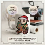 Diseño PNG de Oso Panda Navideño con Galleta de Jengibre para Sublimación y DTF