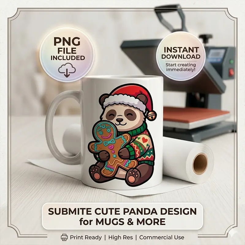 Diseño PNG de Oso Panda Navideño con Galleta de Jengibre para Sublimación y DTF Diseño PNG de Oso Panda Navideño con Galleta de Jengibre para Sublimación y DTF