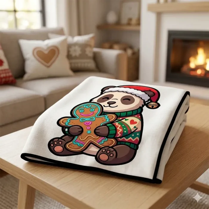 Diseño PNG de Oso Panda Navideño con Galleta de Jengibre para Sublimación y DTF