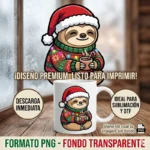 Diseño PNG de Perezoso Navideño Ugly Sweater para Sublimación y DTF