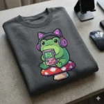 Diseño PNG de Ranita Gamer con Consola Retro para Sublimación y DTF