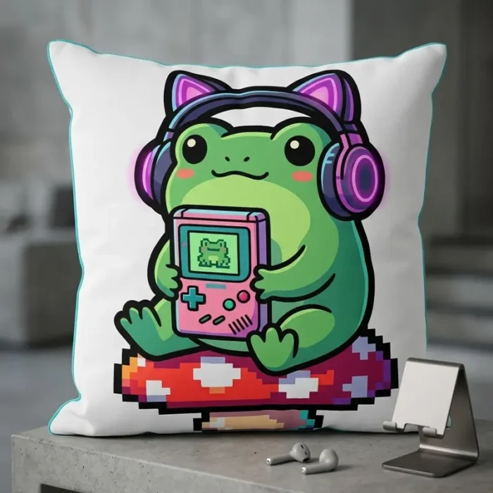 Diseño PNG de Ranita Gamer con Consola Retro para Sublimación y DTF