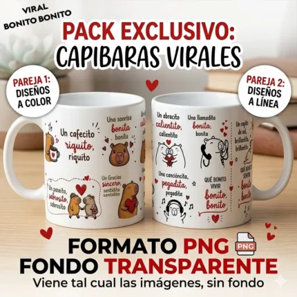 Pack 2 Plantillas PNG Taza Capibara Canción Viral Bonito Bonito para Sublimación