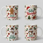 Pack 7 Plantillas Navideñas para Tazas – Papá Noel, Reno, Muñeco de Nieve y Más para Sublimar