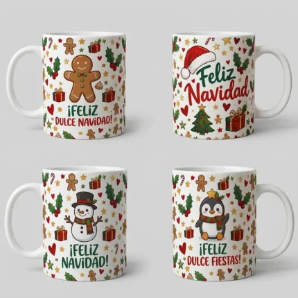 Pack 7 Plantillas Navideñas para Tazas – Papá Noel, Reno, Muñeco de Nieve y Más para Sublimar