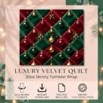 Plantilla PNG 300 DPI para tumbler skinny de 20 oz con terciopelo acolchado navideño en rombos rojo y verde con adornos dorados